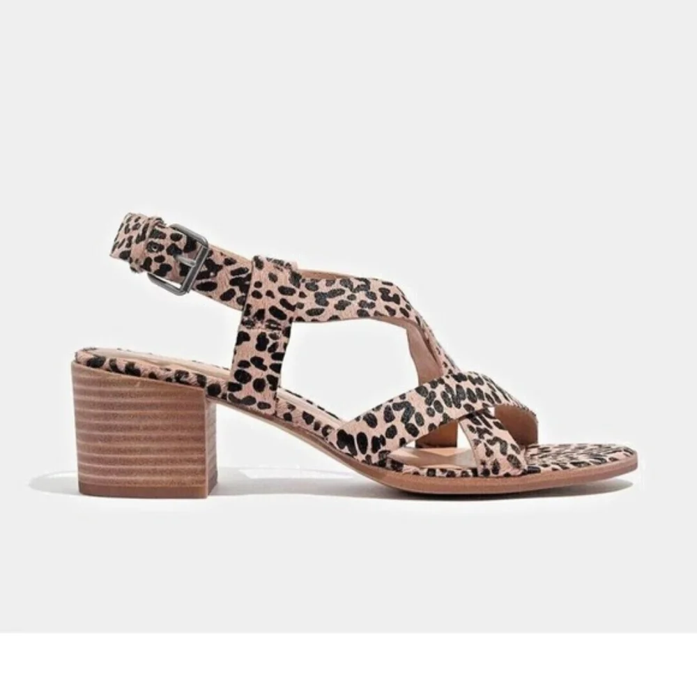 Madewell Leopard Print Tan and Black Block Heel Sandals